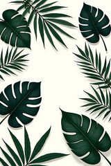 Poster - Collection of exotic tropical leaves with dark colors, ideal for creative and minimalist decoration patterns in a natural background setting._00001_