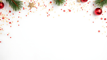 Aufkleber - Christmas decorations featuring confetti on a white background provide a playful flat lay design concept for photography._00001_