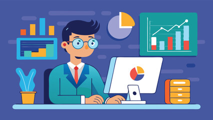 Aufkleber - Business analytics professional working at a modern desk with charts and graphs displayed on the computer screen