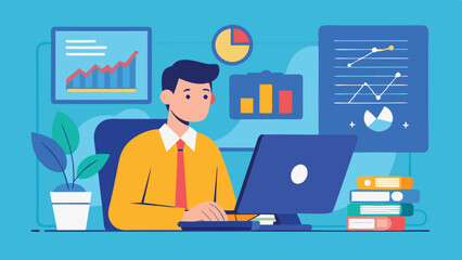 Aufkleber - Business analytics professional working at a modern desk with charts and graphs displayed on the computer screen