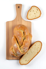 Aufkleber - Bread and bakery set with chopping board placed on a clean white background for a fresh food presentation._00003_