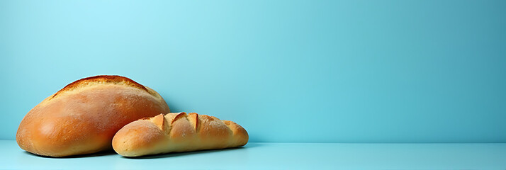 Aufkleber - Bread and bakery set on a blue background, conveying food and healthy living concepts with simple imagery._00001_