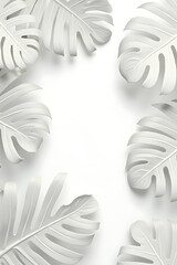 Poster - Beautiful Monstera leaves in white on a transparent background create a stunning tropical botanical decorating design element._00002_