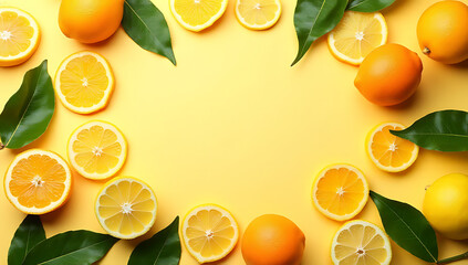 Aufkleber - Background with interlocking patterns of orange and lemon leaves, evoking concepts of nature, fruits, and vegetables in a flat composition._00001_