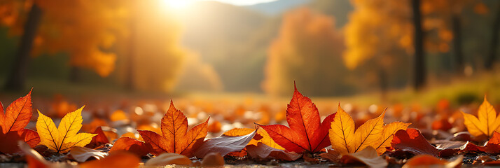 Wall Mural - Autumn scenery features colorful leaves against a natural top viewpoint, often used in artistic representations of seasonal nature concepts._00003_