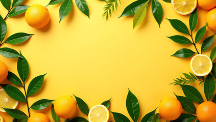 Aufkleber - Background with interlocking patterns of orange and lemon leaves, evoking concepts of nature, fruits, and vegetables in a flat composition._00002_