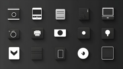 Sleek Set of Simplified Technology Icons in Minimalistic Design