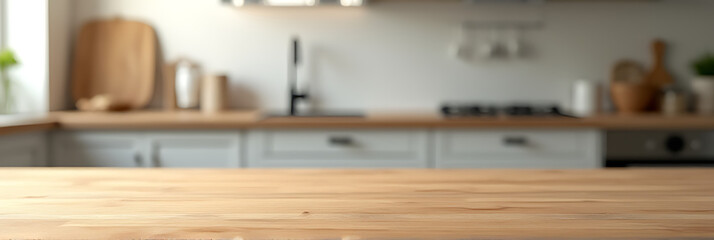 Poster - A wooden tabletop against a blurred kitchen background for montage or product display and key visual layout purposes._00003_
