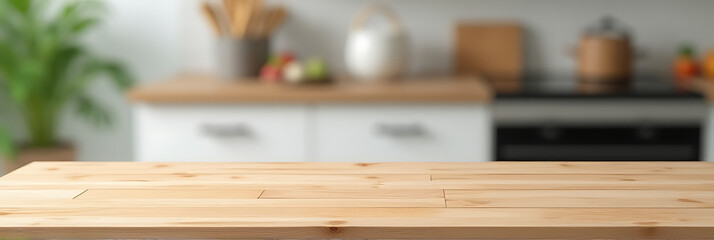 Poster - A wooden tabletop against a blurred kitchen background for montage or product display and key visual layout purposes._00002_