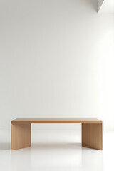 Aufkleber - A wooden table sits atop a minimalist white backdrop in an architecturally modern office setting with clean lines and simplicity._00003_