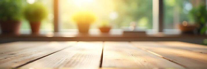 Aufkleber - A wood table top with blurred sunlight coming through a glass window is used as a background for product display and layout._00002_