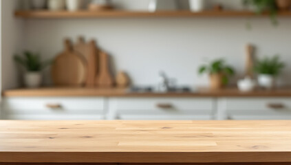 Aufkleber - A wood table top with blurred kitchen counter in the background is suitable for a product display or key visual layout._00001_
