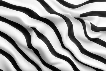 Poster - Wavy black and white stripes creating a dynamic pattern on soft fabric surface