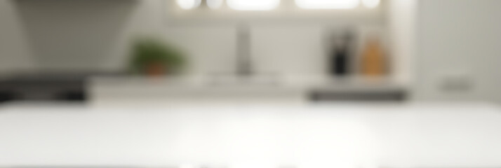 Poster - A white tabletop is sharply in focus while the rest of the kitchen counter remains blurred and out of focus._00002_
