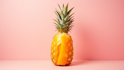 Poster - A vibrant pineapple and orange mixture on a soft pink pastel background creates a refreshing and visually appealing combination._00001_