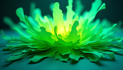 Poster - A vibrant green neon gradient paper cut displays a dynamic splash of color on its surface suddenly._00002_