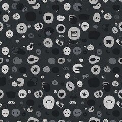 dark grey seamless pattern: abstract icons and emojis