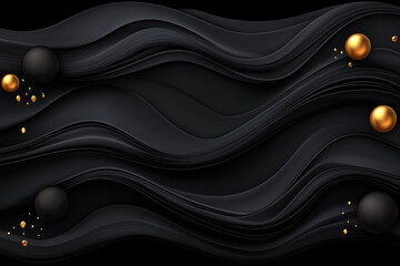 Poster - Elegant black and gold abstract design with wavy patterns and decorative elements