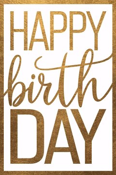 Happy Birthday lettering gold text handwriting calligraphy background. Greeting Card,invitation Illustration