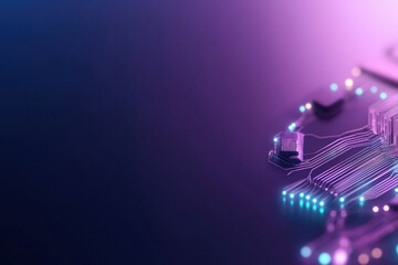 Poster - Close-up of a printed circuit board with vibrant lighting effects at a tech event