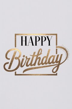 Happy Birthday lettering gold text handwriting calligraphy background. Greeting Card,invitation Illustration