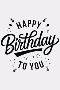 Happy Birthday lettering black text handwriting calligraphy background. Greeting Card,invitation Illustration