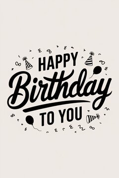 Happy Birthday lettering black text handwriting calligraphy background. Greeting Card,invitation Illustration