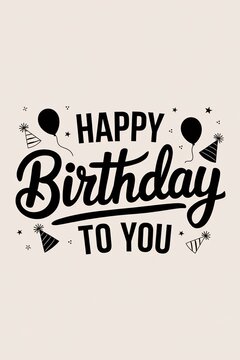 Happy Birthday lettering black text handwriting calligraphy background. Greeting Card,invitation Illustration