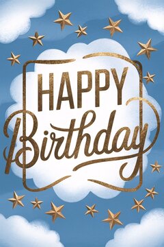 Happy Birthday lettering gold text handwriting calligraphy background. Greeting Card,invitation Illustration