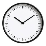 Minimalist clock design featuring a black and white color scheme, displaying the time as ten ten against a clean white background