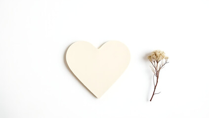 Aufkleber - A simple heart design features a dry branch flower alongside a piece of notepaper set against a clean white background._00003_