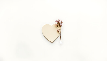 Aufkleber - A simple heart design features a dry branch flower alongside a piece of notepaper set against a clean white background._00002_