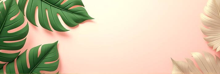 Aufkleber - A serene summer setting features tropical leaves on a soft pastel colored background for promotional ad designs._00002_