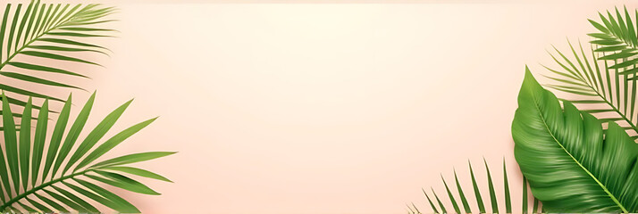 Aufkleber - A serene summer setting features tropical leaves on a soft pastel colored background for promotional ad designs._00001_