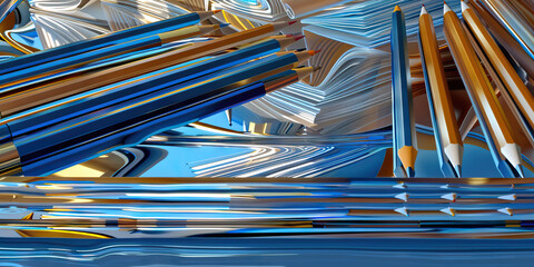 Poster - Abstract Composition of Blue and Gold Pencils