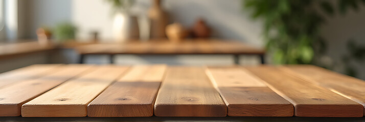 Poster - A selectively focused image of a wooden tabletop with a beautiful texture is used as a background for material product advertisements._00003_