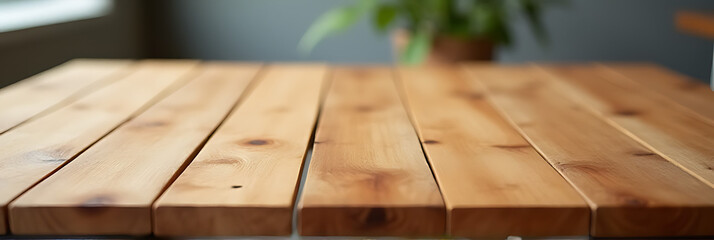 Poster - A selectively focused image of a wooden tabletop with a beautiful texture is used as a background for material product advertisements._00001_