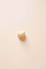 Poster - A seashell is placed on a soft pastel colored background in this flat lay design concept._00001_