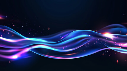Poster - Colorful abstract waves with glowing particles moving smoothly in dark background creating a vibrant atmosphere