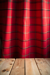 Poster - A red checkered patterned fabric serves as a decorative backdrop against a wooden tabletop for use in key visuals._00003_