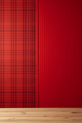 Poster - A red checkered patterned fabric serves as a decorative backdrop against a wooden tabletop for use in key visuals._00001_