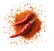 © Quyet - red chili peppers on chili powder pile, isolated on white background