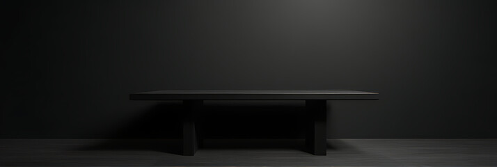 Poster - A modern worktable with a sleek black finish sits against a simple yet elegant dark colored background design._00002_