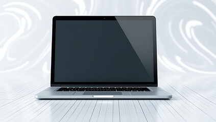 Poster - A modern laptop sits idle on a graph background, its blank screen an uninviting sight amidst the swirling patterns._00001_