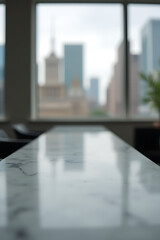 Poster - A marble tabletop is in sharp focus while a blurred cityscape appears through a window in the background._00002_