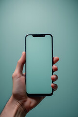 Aufkleber - A male hand is holding a smartphone over a large, panoramic banner background with a blank copy space._00003_