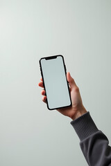 Aufkleber - A male hand is holding a smartphone over a large, panoramic banner background with a blank copy space._00002_