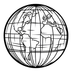 Poster - Outline globe icon featuring latitude and longitude lines, designed for seamless integration on various digital platforms, transparent background.
