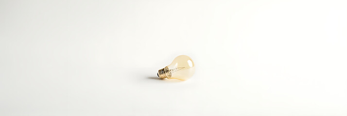 Poster - A delicate minimalist design features a single small gold light bulb placed in isolation against a pure white background._00001_
