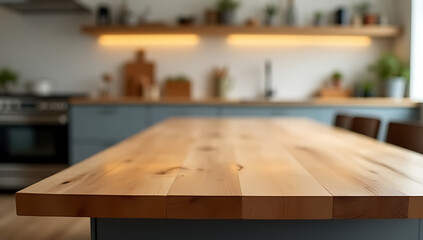 Poster - A cozy wood table top counter island in the kitchen creates a warm and inviting atmosphere with its blurred edges._00003_